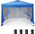 PHI VILLA 10 x 10 Pop Up Canopy Tent with Netting, Instant Gazebo, Ez up Screen House Room with Carry Bag, Height Adjustable, for Outdoor, Garden, Patio,Blue