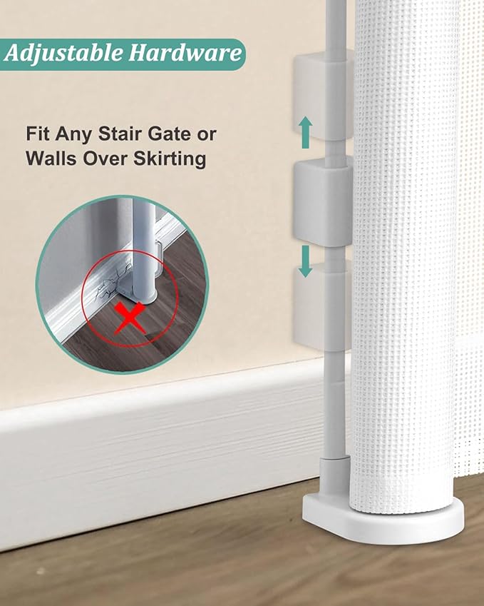 71 inch Retractable Baby Gates 34 inch Tall, Retractable Gate with Reinforced Strip Design to Prevent Crawling Through, 6 FT Retractable Dog Gate for Stairs, Doorways, Hallways, Indoor/Outdoor