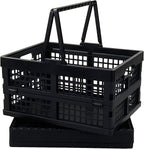 2 Pack Folding Plastic Crate, Collapsible Shopping Basket with Handles
