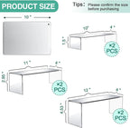 3 Pcs Large Acrylic Display Risers, 12" Large Risers Display Stands, 0.19" Thick Clear Risers Display Stands, Clear Rectangular Display Shelf for Showcase, Collectibles, Cupcake, Dessert
