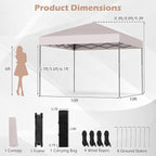 Tangkula 10x10 FT Pop Up Canopy, UPF50+ Portable Outdoor Tent with 8 Stakes, 4 Wind Ropes, Carrying Bag, Foldable Canopy Tent for Beach Party Event Camping