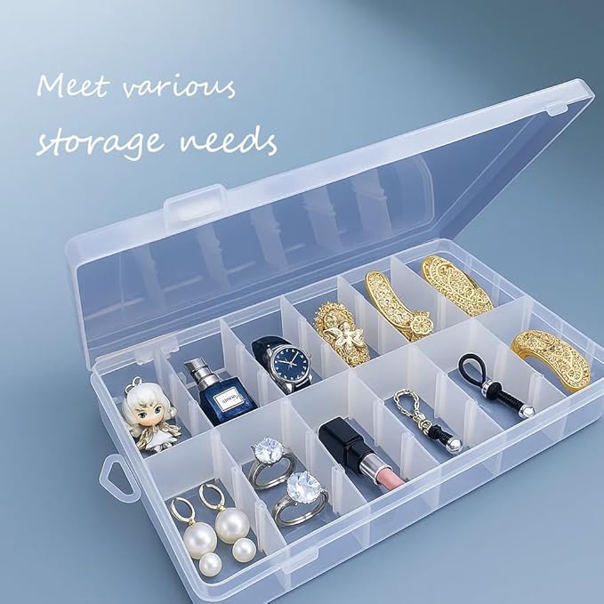 3pcs Clear Storage Small Parts Organizer Box Storage Bin With Dividers Multi Compartment for Beads Art DIY Tackle Box Organizer (8 - compartment in length)