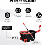 Mop and Bucket with Wringer Set, 360° Rotating Floor Mop Bucket on Wheels for Floor Cleaning, 3 Microfiber Mop Replacement Head Refills, 61"" Stainless Steel Extended Handle, Red&Black