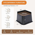 Bed Risers, Oversized Furniture Risers, 4 inch Raise Blocks for Bed Couch Desk Sofa Table Lifts, Furniture Legs Lifters Support up to 6000 Lbs (Black, 8 Pack Set)