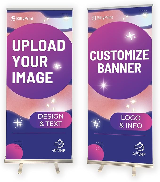 BillyPrint Custom Retractable Banners 33x81in with Standard Stand, Customizable Sign for Business, Corporate Events, Advertising - Customized Prints with Travel Bag - 1 unit