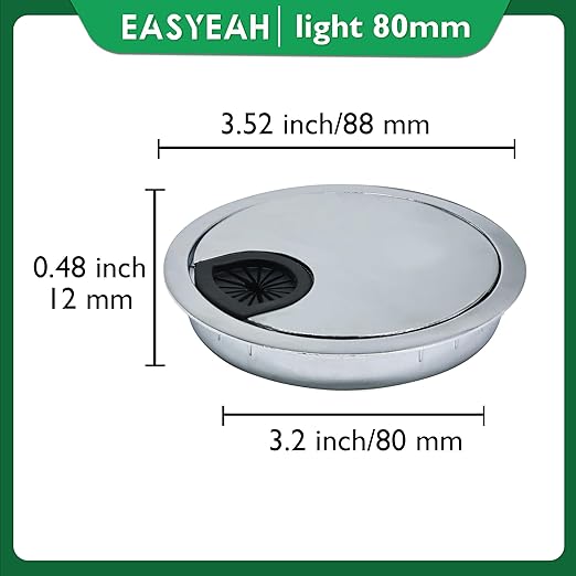 1 Pcs Desk Grommet 3-1/8" / 80 mm, Desk Cord Hole Cover, Cable Grommet Metal Zinc Alloy Materilal, Desk Hole Grommet for Home & Office Pc, Detachable Cable Cord Organizer-Bright Silver