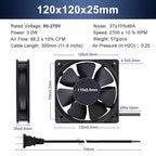 Wathai EC 120mm x 25mm Ball DIY Cooling Ventilation Exhaust Fan 110V 115V 120V 220V 240V AC Axial Case Muffin Fan