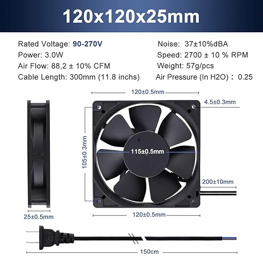 Wathai EC 120mm x 25mm Ball DIY Cooling Ventilation Exhaust Fan 110V 115V 120V 220V 240V AC Axial Case Muffin Fan