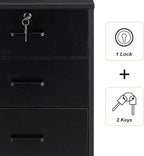 TUKAILAi Mobile File Cabinet with 3 Drawers, Lockable Storage Unit Wooden Rolling Office Filing Cabinet with Wheels, for Legal/Letter/A4 Sized Documents Home Office (Black 2PCS)