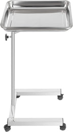 VEVOR Lab Cart, Stainless Steel Mayo Tray Stand 18 x 14 in Trolley Mayo Stand, Adjustable Height 32-51 in Instrument Tray with Removable Tray & 4 Omnidirectional Wheels, Ideal for Home Equipment