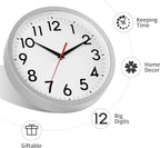 Wall Clock Small Analog 8 Inch Silent Non Ticking Battery Operated Modern Simple Decorative for Kitchen Office Bedroom Bathroom Living Room(Silver)