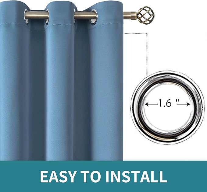 BGment Blackout Curtains for Bedroom - Grommet Thermal Insulated Room Darkening Curtains for Living Room, Set of 2 Panels, Each 55 x 69 Inch, Faded Denim