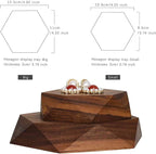 GemeShou 2pcs Wooden Jewelry display tray, Hexagon jewelry display riser, Jewelry retail shop photography props【Walnut Hexagon tray-2pcs】