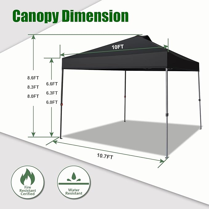 Eurmax USA NOMATTER ONE-Person Open&Close 10x10ft Pop Up Canopy Tent，Portable Shelter Canopy for Outdoor Events，Instant Canopies, Temporary Sunshade,Bonus 4 Sand Bags(Khaki)