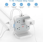 Power Strip Tower Surge Protector, TESSAN 8 AC Outlets with 3 USB (1 USB C Port), 5 FT Flat Plug Extension Cord with 900 Joules Protection, Desk Charging Station for Home Office Supplies, Dorm Room