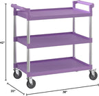 Purple Utility/Bussing Cart with Three Shelves - 42" x 20"