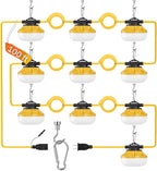 100FT LED Construction String Lights, 10 Bulbs Waterproof Linkable Industrial String Work Lights & Hooks, 5000K Daylight Temporary Lighting for Jobsite Attic Cralspace