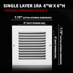 6x6 Vent Cover(Duct Opening Size),Air Return Vent Cover,Flat Vent Cover,Rejillas De Aire Acondicionado para Casa,Return Air Grilles,Outer Dimensions:7.75"Wx7.75"H(6"W x 6"H, Duct Opening)