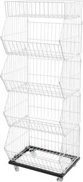5 Tier Retail Display Rack, Rolling Storage Rack 5 Layers 18.9*17.72*55.12in Metal Display Shelf Fruit Vegetable Snack Basket Storage Supplies for Home Store Market (White, 48*45*140cm)