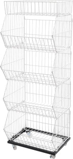 5 Tier Retail Display Rack, Rolling Storage Rack 5 Layers 18.9*17.72*55.12in Metal Display Shelf Fruit Vegetable Snack Basket Storage Supplies for Home Store Market (White, 48*45*140cm)