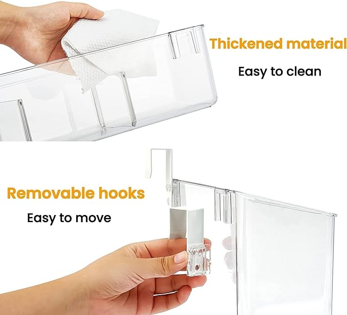 vacane 2 Pack Plastic Over Cabinet Door Organizer with Removable Hooks, Clear Hanging Baskets for Organizing Hanging Holder for Kitchen, Bathroom-Hang Outside or Inside Door-L