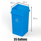 35 Gallon Blue Square Commercial Trash Garbage Can with Lid | Outdoor Office Restaurant School Kitchen