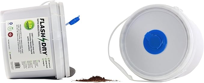 FlashDry Super Spill Absorbent, 5L Bucket with Dispenser Lid, 100% Organic Coco Coir, Landfill Safe, OSHA Approved, Ideal for Absorbing Oil, Paint, Grease in Garages, Kitchens, Janitor Kits, Pack of 2