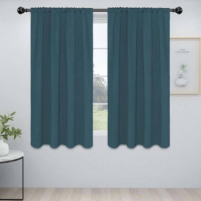 Easy-Going Rod Pocket Blackout Curtains for Bedroom, Room Darkening Window Curtains for Living Room, Thermal Insulated Noise Reduction Solid Window Drapes, 2 Panels(42x63 in, Bluestone)