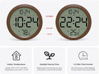 Digital Wall Clock with Date, Indoor Temperature, Auto-DST, Battery-Operated Digital Clock, 8 Inch Small Decorative Wood Wall Clock for Bedroom, Living Room, Kitchen, Office, Modern, Electric, Simple