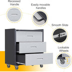 3 Drawers Metal Tool Storage Cabinet with Wheels, Rolling Tool Chest on Locking Wheels & Handle, Garage Cabinet, Heavy Duty Tool Cart, Mobile Steel Locker for Home,Workshop, Black & Grey
