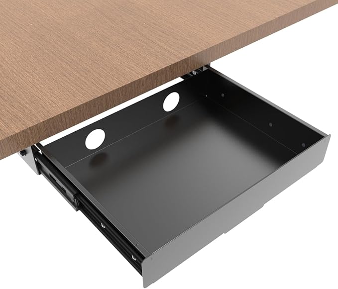 Under Desk Mounted Slide out Drawer, W 13.4" x D 9.3" Storage Organizer with Cable Management for Office & Standing Desks with High Crossbar, Metal, Black (Medium)