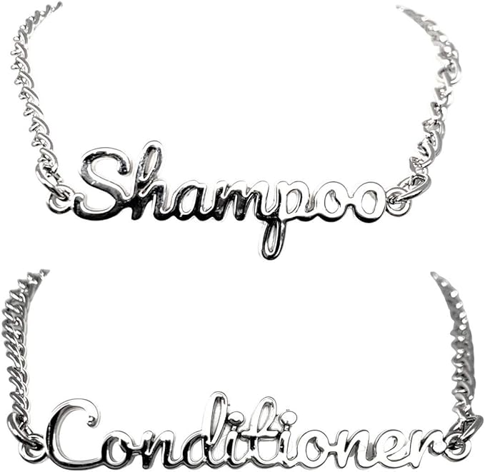 Stylish Metal Shampoo & Conditioner Dispenser Label Tags – 2-Piece Silver Handwritten Script Zinc Alloy Bottle Tags for Shower Dispensers