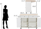 51.2'' Rolling Kitchen Island with Drop Leaf - Kitchen Carts on Wheels with Storage, Towel Rack, Drawers Island Table for Kitchen, Dining Room, White