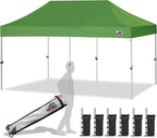 Eurmax USA 10'x20' Pop Up Canopy Tent Commercial Instant Canopies with Heavy Duty Roller Bag,Bonus 6 Sand Weights Bags (Field Green)