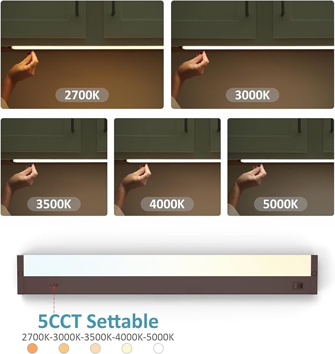 LED Under Cabinet Lighting Hardwired or Plug in, 40 Inch 20W, Dimmable 5 Color 2700K/3000K/3500K/4000K/5000K, Linkable Eyes Care Design Counter Lights for Kitchen, Sink, ETL Listed, Bronze