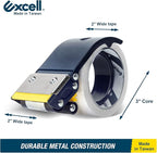 Excell ET-22686 Anti-Backflow Metal Packaging Tape Dispenser (2" Wide) with 2 Roll Tapes for Packaging, Transportation, Moving and Box Sealing Carton (Tape Gun + 2 Tapes)