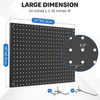 Peg Board, 2 Pack Metal Pegboard Panels Black Pegboards Wall Organizer with Frame Large Heavy Duty Peg Board with Hooks for Walls Home,Garage Tool Storage,Office Organization,Kitchen 24”×16”