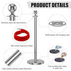 kaiyomi 4Pcs Stanchions with Red Velvet Ropes Set, 5 Feet Velvet Ropes and Posts Poles for Red Carpet Party Decoration and 360° Photo Booth (Silver)