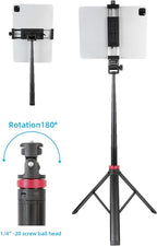 Xik Portable 81" iPad Tripod Stand, Extendable Aluminum Alloy Travel Tablet Tripod Holder, Compatible with iPad Pro, iPhone, Kindle & All 4.7-12.9" Tablets（Extendable Height: 14.4" to 81" ）