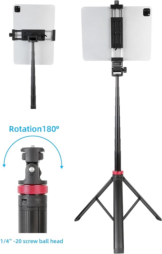Xik Portable 81" iPad Tripod Stand, Extendable Aluminum Alloy Travel Tablet Tripod Holder, Compatible with iPad Pro, iPhone, Kindle & All 4.7-12.9" Tablets（Extendable Height: 14.4" to 81" ）