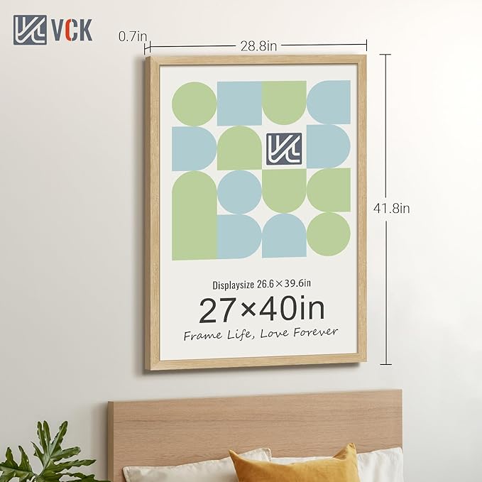 VCK 27x40 Oak Poster Frame 5 Pack, Natural Solid Wood Picture Frames, Wall Gallery Frame