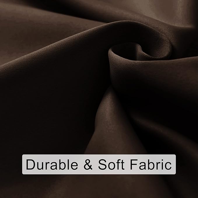JIUZHEN Blackout Curtains for Bedroom - Thermal Insulated Room Darkening Noise Reducing, 52 x 63 Inch Length Curtains for Living Room, Set of 2 Panels with Tiebacks, Brown