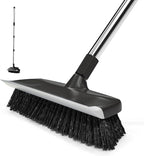 ITTAR Floor Scrub Brush with 55" Long Handle, 10" Wide Stiff Bristles Deck Brush, Stainsless Steel Pole Heavy-Duty Cleaning Brush, 2-in-1 Scrubber with Ruber Squeegee for Deck, Patio, Pool, Tile, Wall