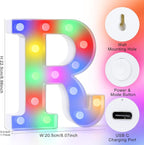 mooncow Rechargeable Light Up Letters,Colorful Marquee Letters with Remote,Gift Wrap Gifts,Bedroom Home Bar Party Decor (R)