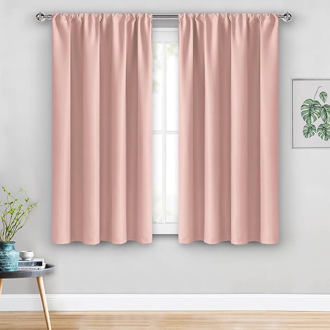 JIUZHEN Blush Pink Blackout Curtains for Bedroom - Thermal Insulated Room Darkening Noise Reducing, 52 x 45 Inch Length Curtains for Living Room, Set of 2 Panels with Tiebacks, Blush Pink