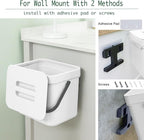 LALASTAR Trash Can with Lid, Wall-Mounted Under Sink Small Garbage Can for Kitchen, Bathroom, Hanging Plastic Trash Can, 1.8 Gallon, White