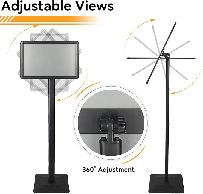 Heavy Duty Pedestal Sign holder floor stand Adjustable Sign Stand for Vertical and Horizontal view Poster Stand with Aluminum Frame for Display 8.5 x 11 inch