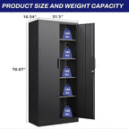 LUCYPAL Metal Storage Cabinet with Lock,70.8" H Black Garage Storage Cabinet with Doors and Shelves,Tall Locking Cabinets for Home Office,Garage,Warehouse