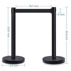 DuraSteel Black Crowd Control Barriers Stanchions with Retractable Belts - Metal Stanchion Posts w/ 6.5ft Black Retractable Barrier Belt Ropes - Queue VIP Safety Line Dividers - Set of 6 Stantions