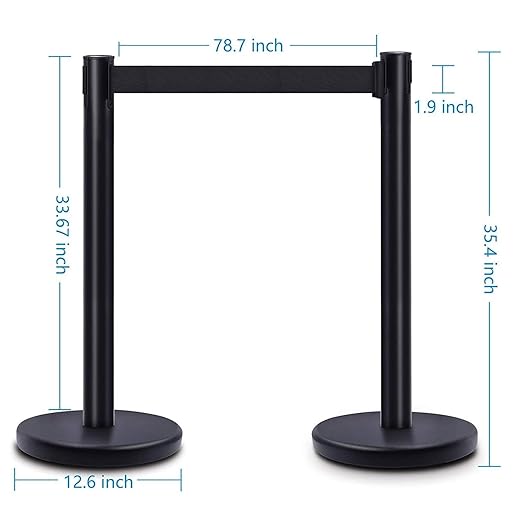 DuraSteel Crowd Control Barriers Stanchions with Retractable Belts & Sign Holder - Metal Stanchion Posts w/ 6.5ft Black Retractable Barrier Belt Ropes - Queue VIP Safety Line Dividers - Set of 6 Poles